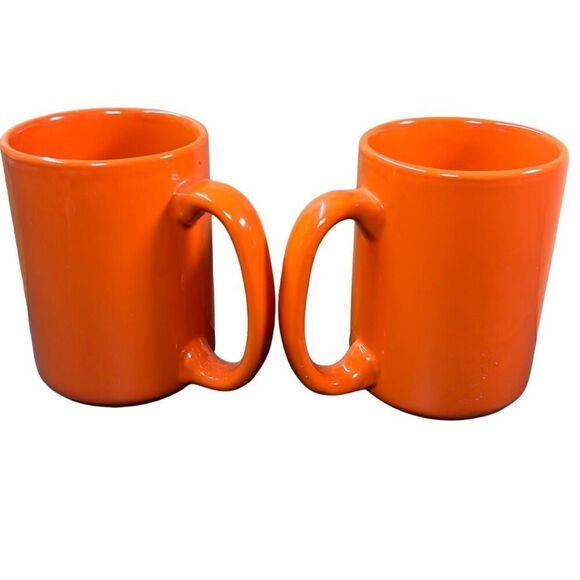 Plain Orange Ceramic Hot Cold Coffee Tea Mug Cup Size 3.25" x 5" Set Of 2 - Picture 3 of 6